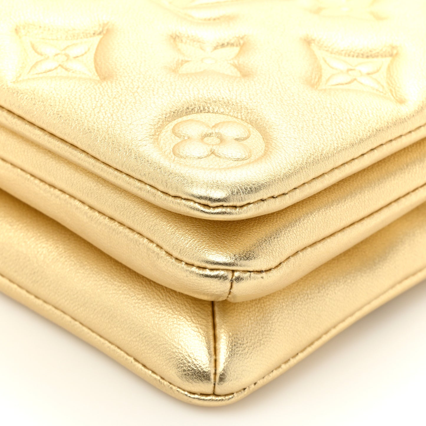 Metallic Lambskin Embossed Monogram Pochette Coussin Gold