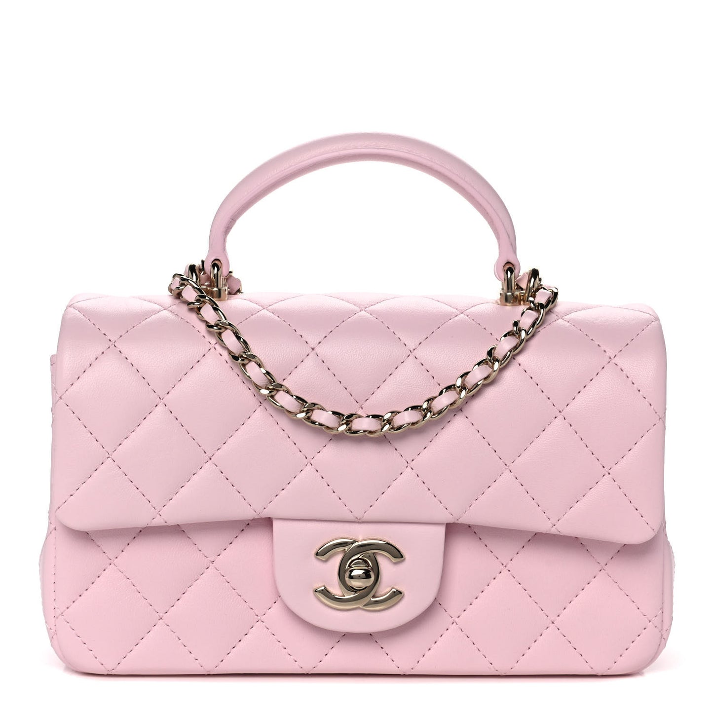 Lambskin Quilted Mini Top Handle Rectangular Flap Light Pink
