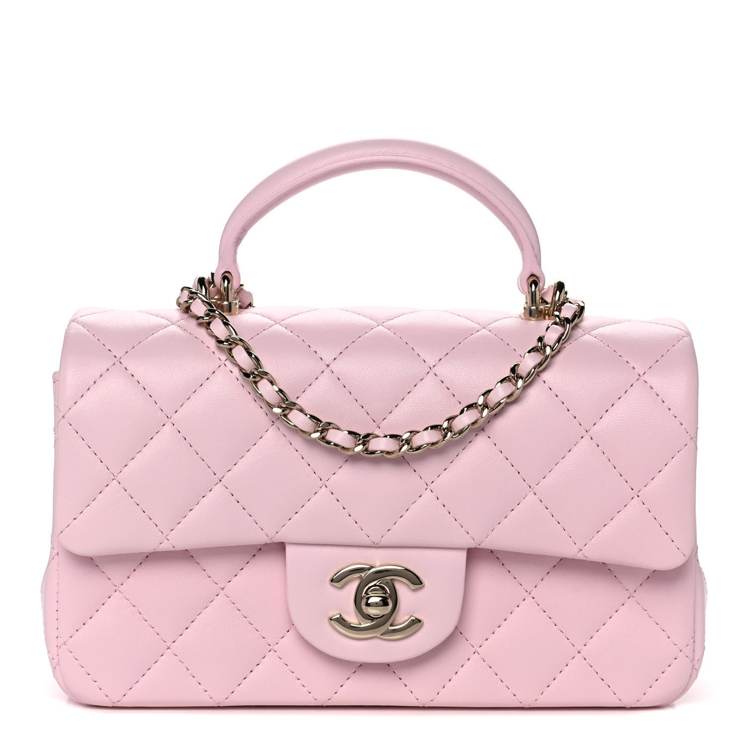 Chanel Lambskin Quilted Mini Top Handle Rectangular Flap Light Pink 1 of 14
