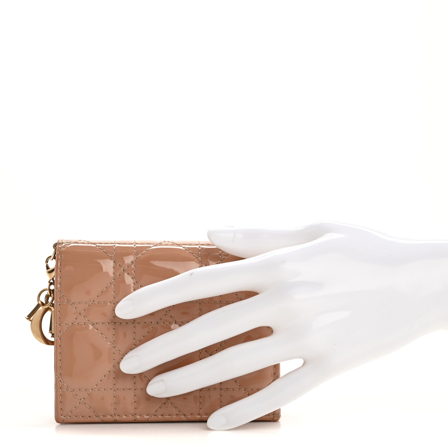 Christian Dior Patent Cannage Mini Lady Dior Wallet Beige 2 of 14