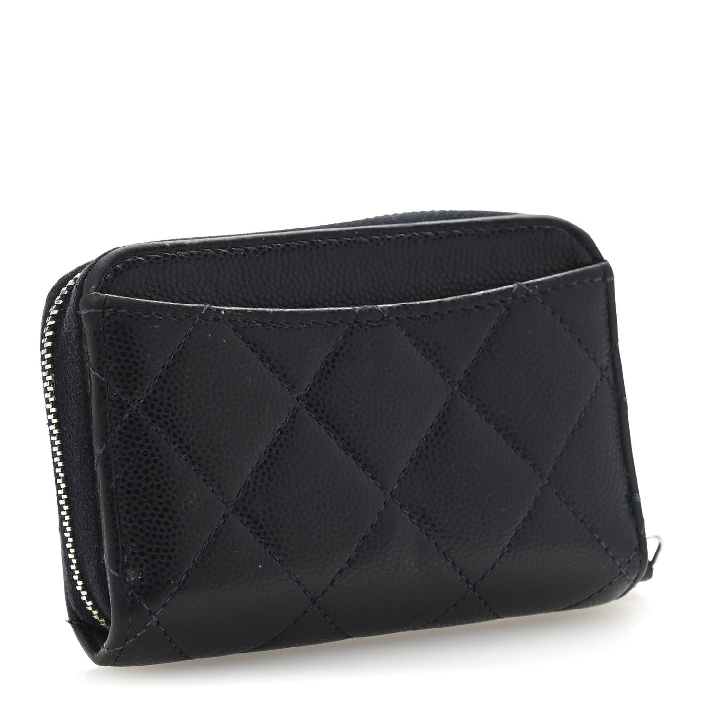 Caviar Enamel Coco Casino Quilted Zip Coin Purse Navy Blue
