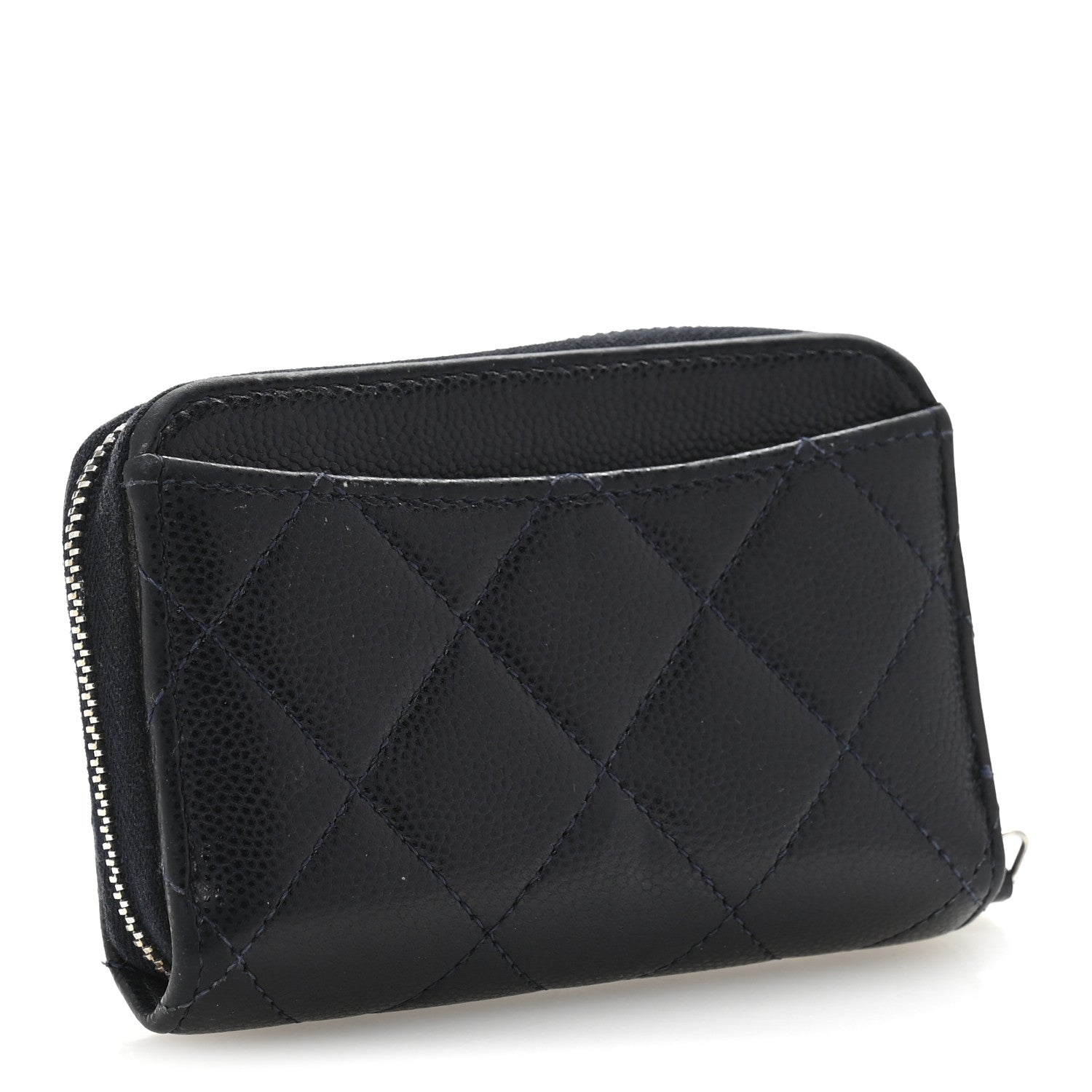Chanel Caviar Enamel Coco Casino Quilted Zip Coin Purse Navy Blue 3 of 9