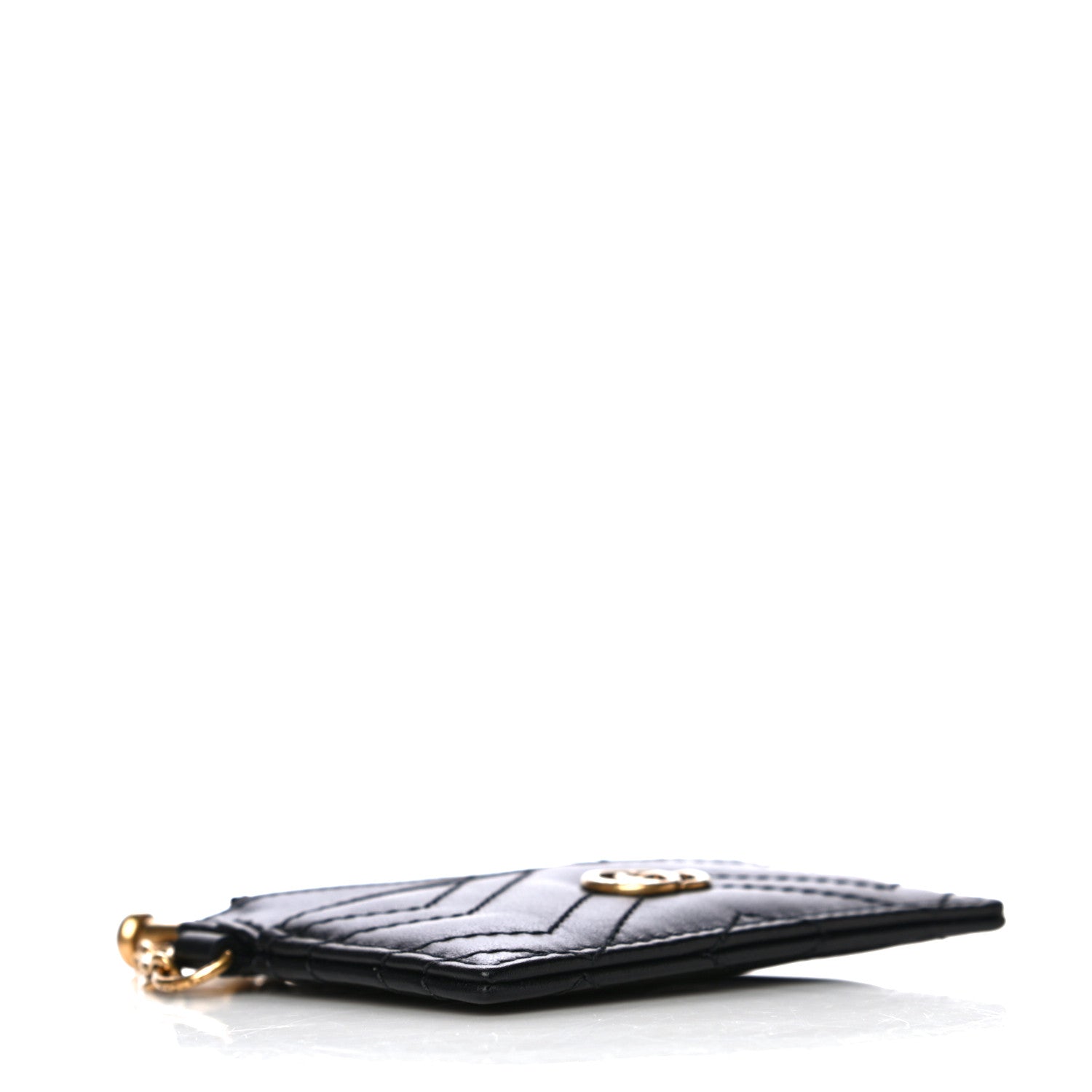 Gucci Calfskin Matelasse Chevron GG Marmont Key Case Card Holder Black 4 of 12