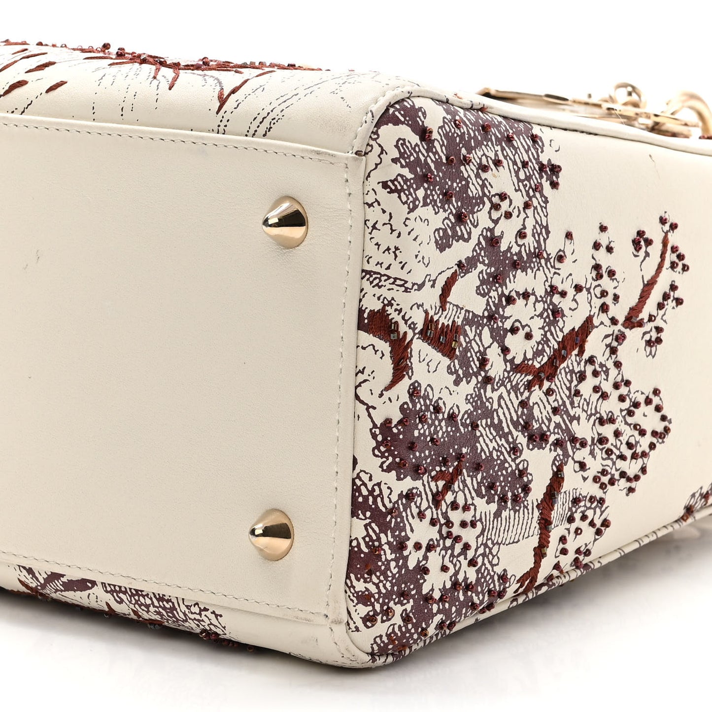 Calfskin Embroidered Medium Toile De Jouy Lady Dior White Red