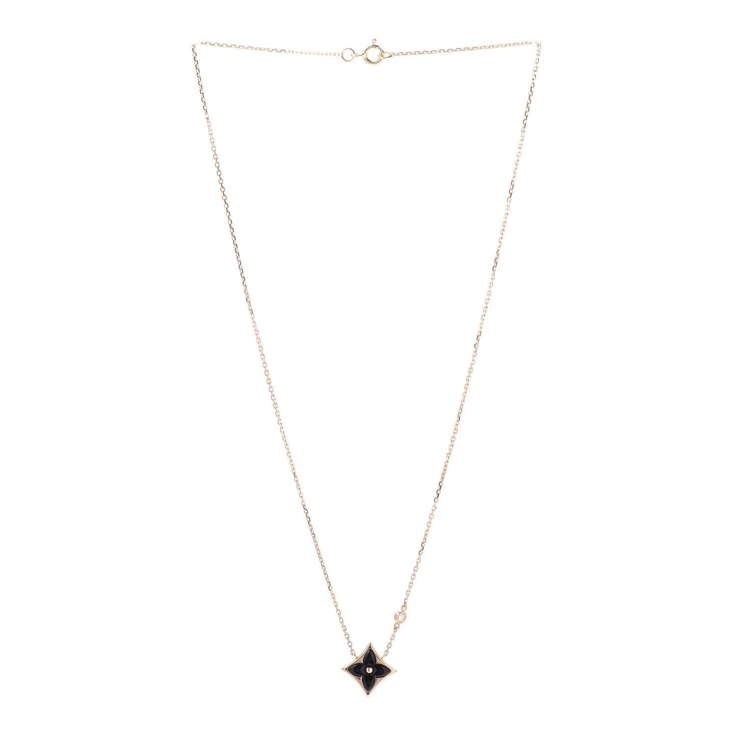 18K Yellow Gold Diamond Black Onyx Color Blossom BB Star Pendant Necklace