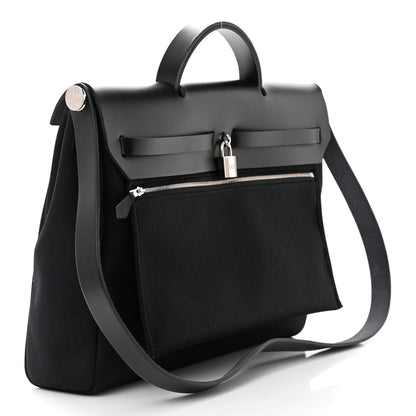 Hermes Military Toile Vache Hunter Herbag Messenger 39 Black 4 of 12