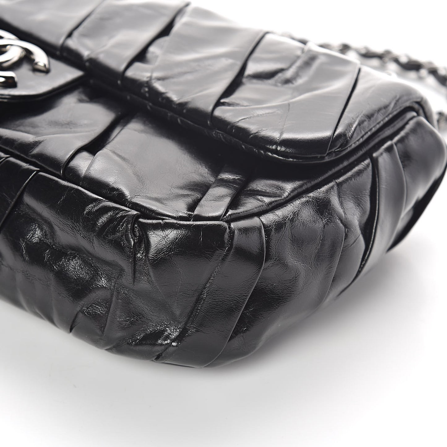 Glazed Calfskin Twisted Medium Flap Black
