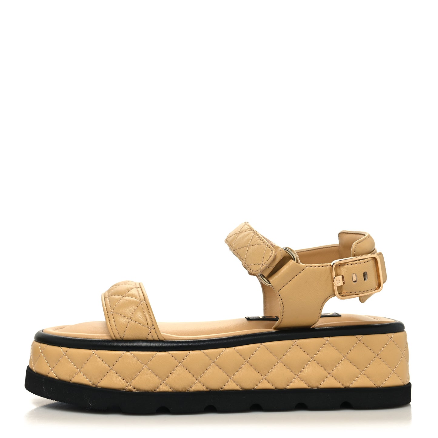 Lambskin Quilted Platform Sandals 37 Beige Black