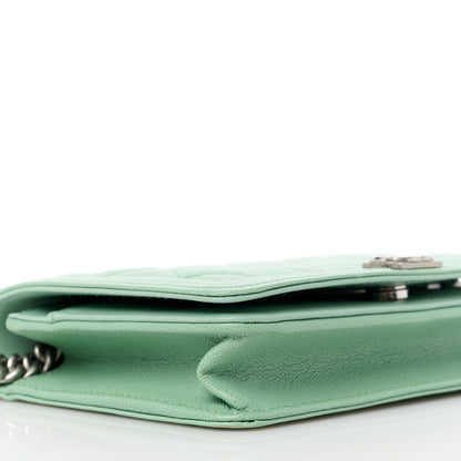 Chanel Caviar Quilted Boy Wallet On Chain WOC Light Gren 10 of 12