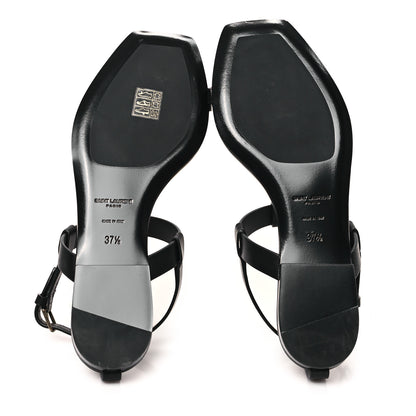 Saint Laurent Calfskin Cassandra Monogram Sandals 37.5 Black 6 of 10