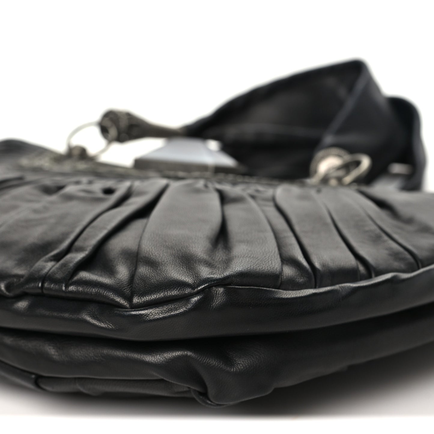 Lambskin Plisse Pleated Basket Tote Bag Black