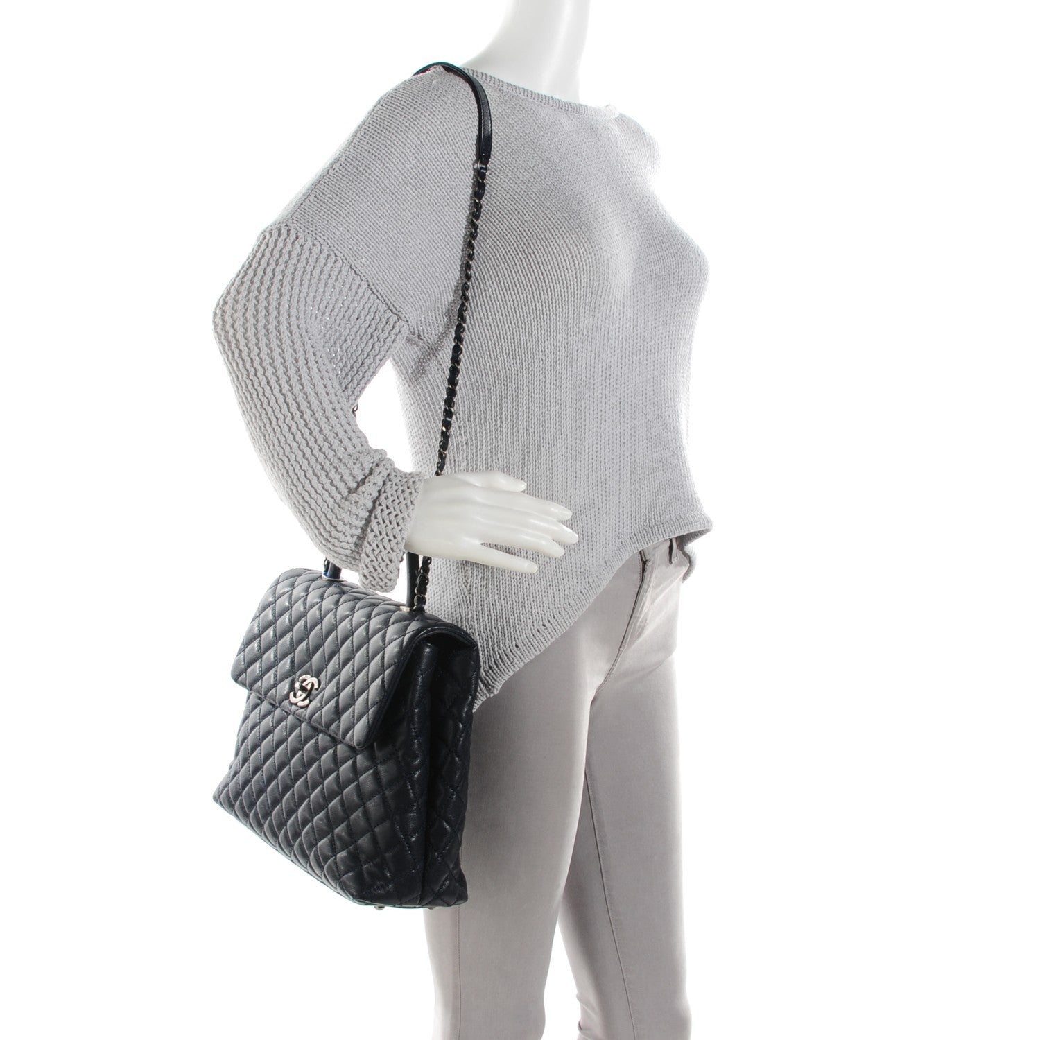 Chanel Caviar Quilted Large Coco Handle Flap Navy Blue 2 of 8