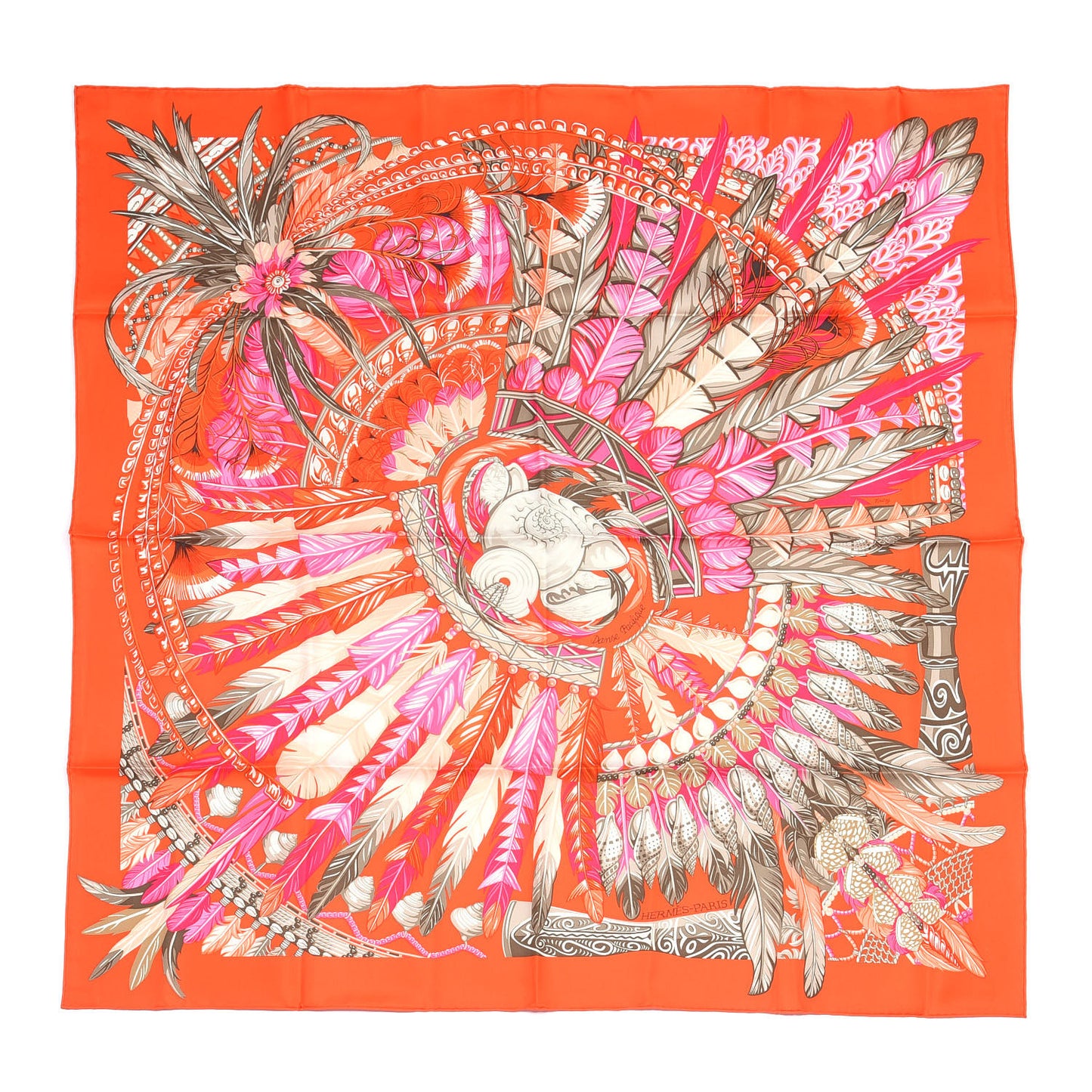 Silk La Danse Pacifique Scarf 90 Orange Rose Vif Kaki
