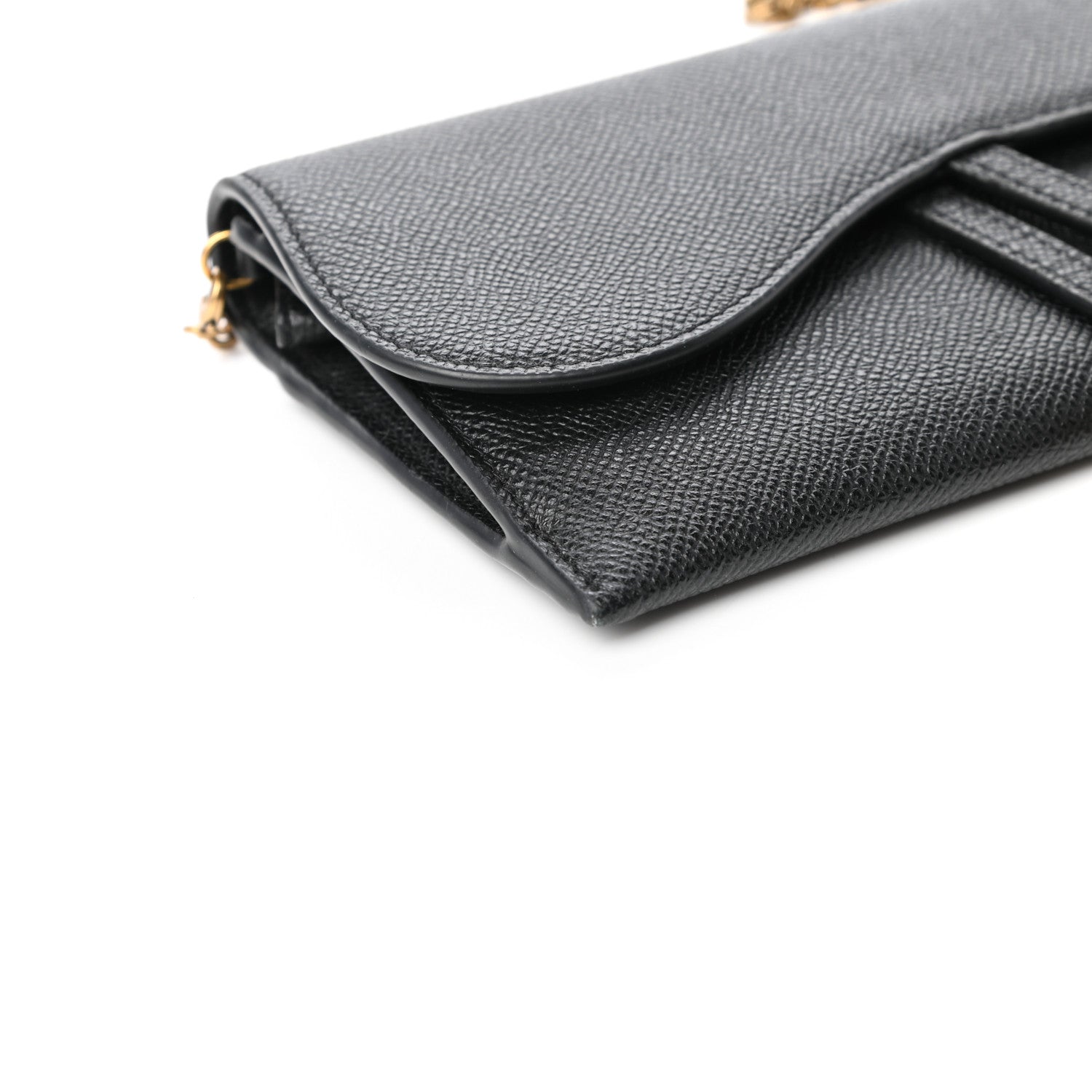 Christian Dior Grained Calfskin Saddle Chain Wallet Pouch Black 8 of 11
