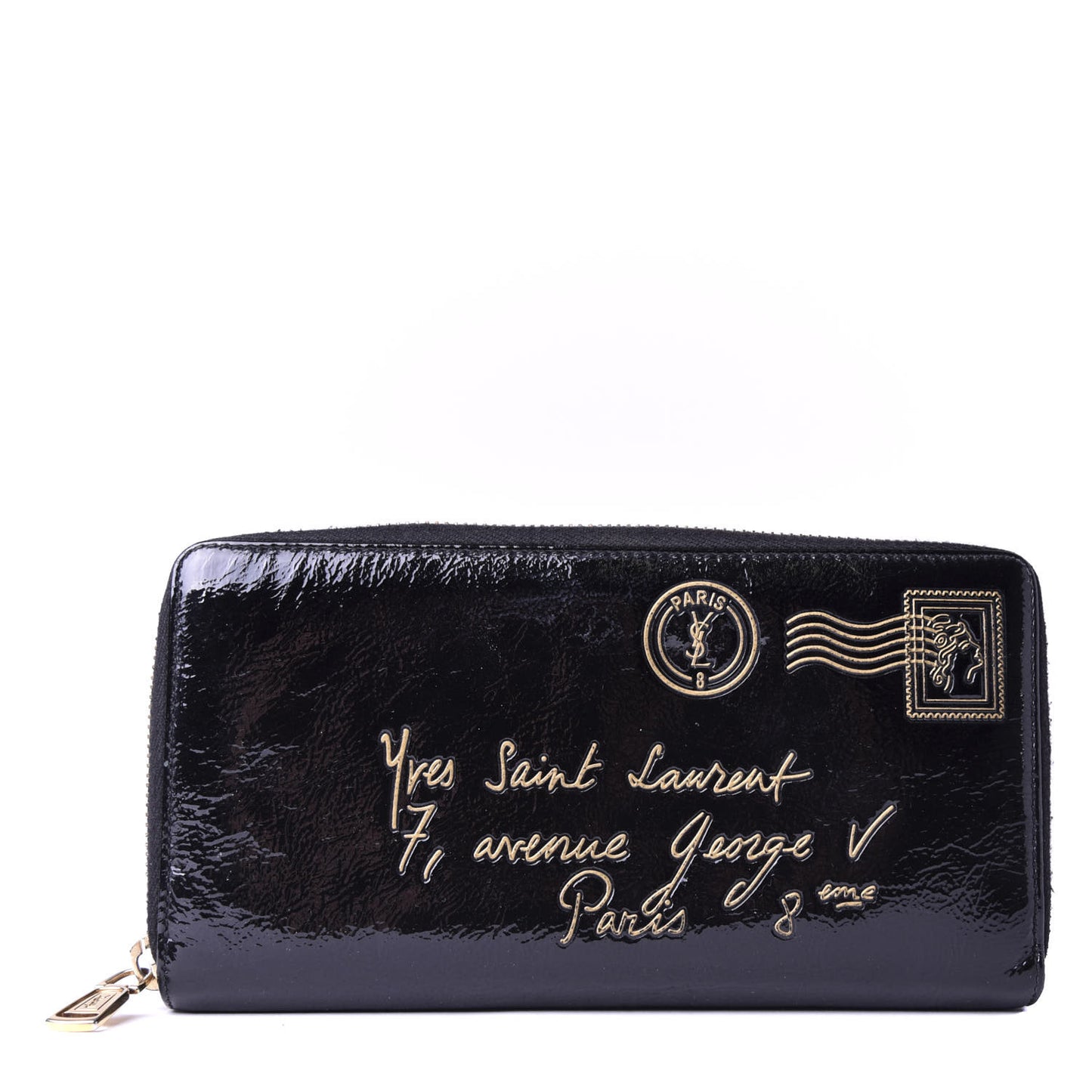 Patent Y Mail Zip Around Wallet Black