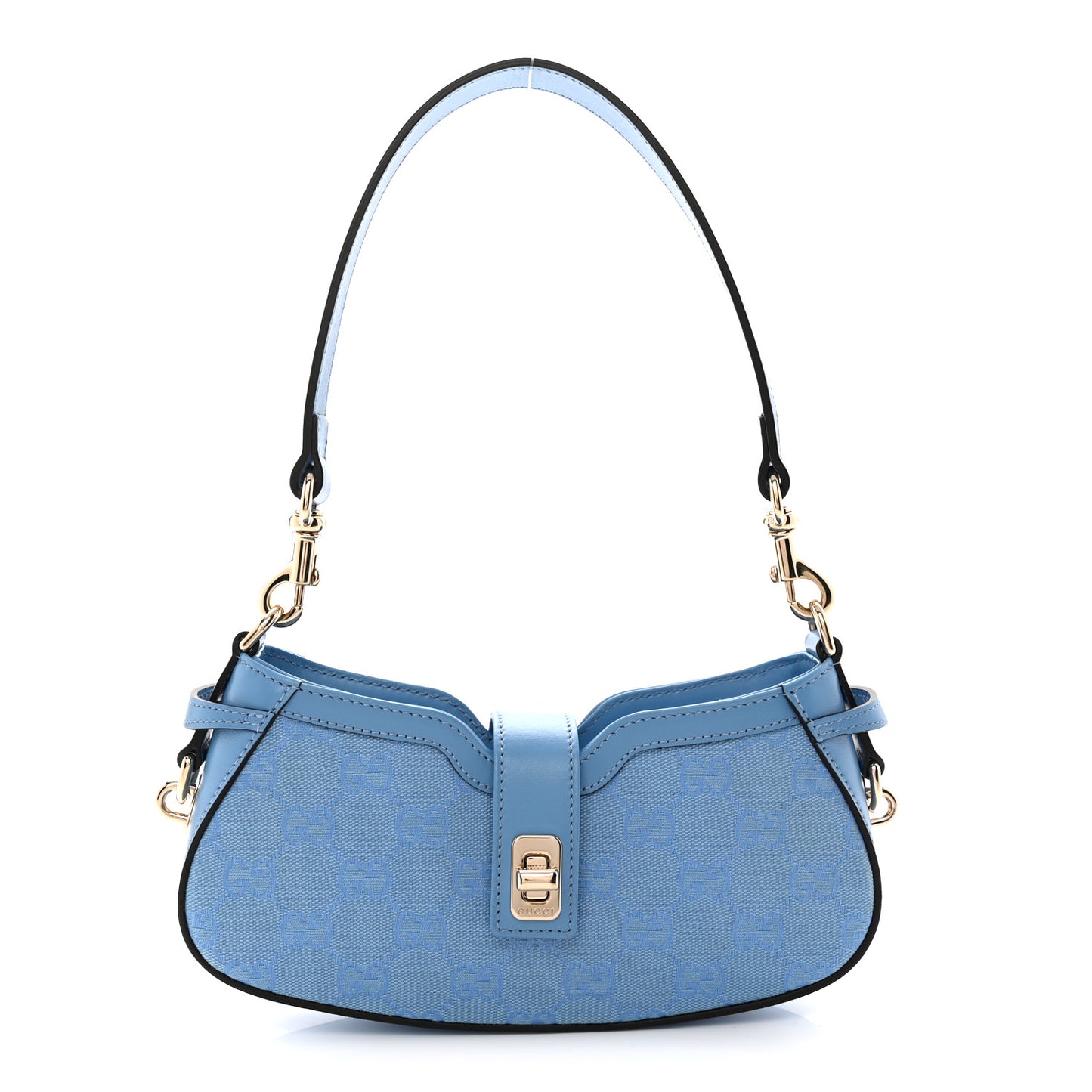 Calfskin Monogram Mini Moon Side Shoulder Bag Blue