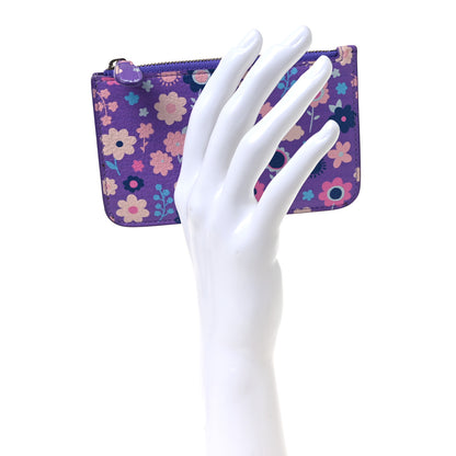 Balenciaga Grained Calfskin Floral Print Logo Large Cash Long Coin Card Holder Purple Multicolor 2 of 8