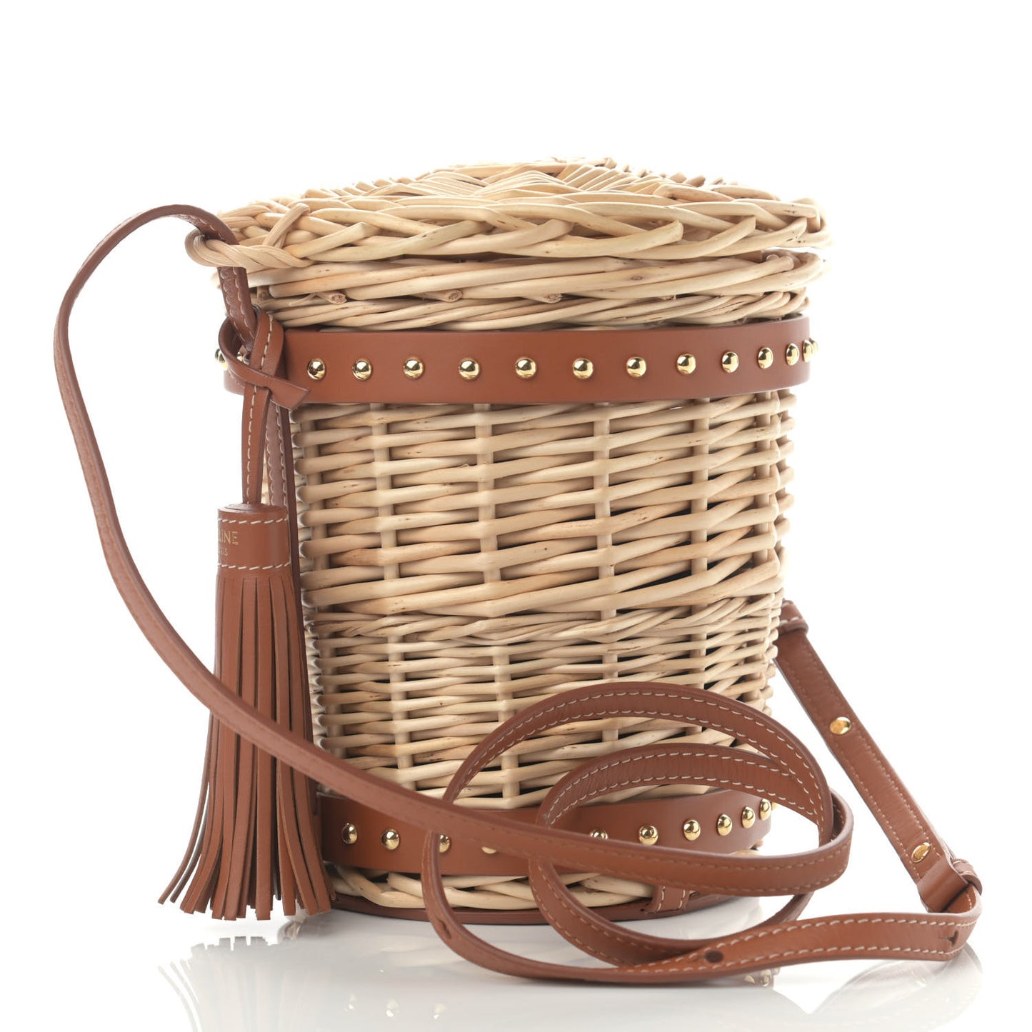 Wicker Calfskin Mini Panier Bucket Bag Natural Tan