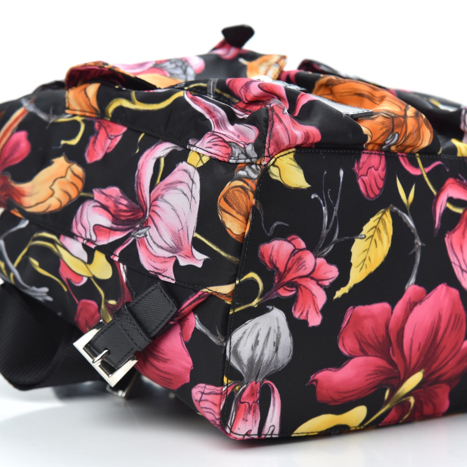 Prada Tessuto Nylon Floral Print Medium Backpack Black 7 of 10