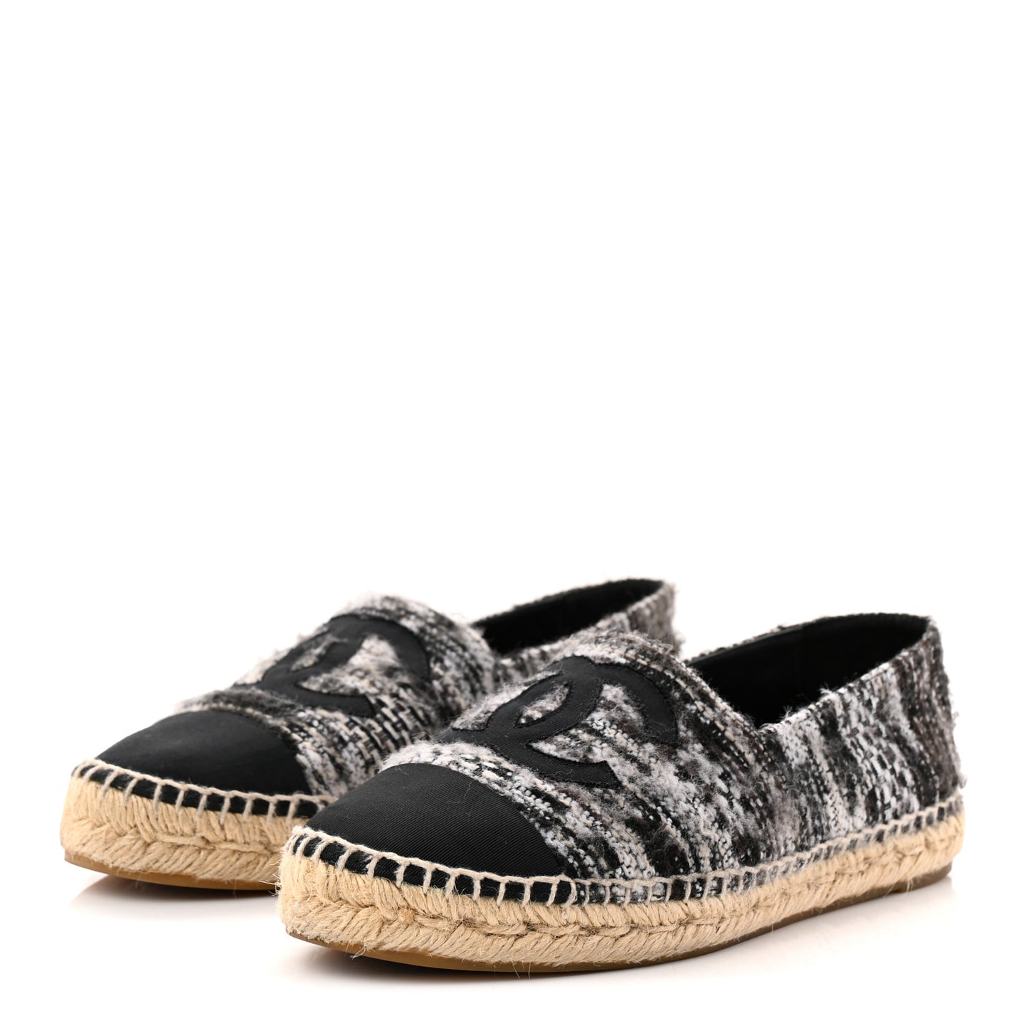 Tweed Grosgrain CC Espadrilles 38 Grey Black