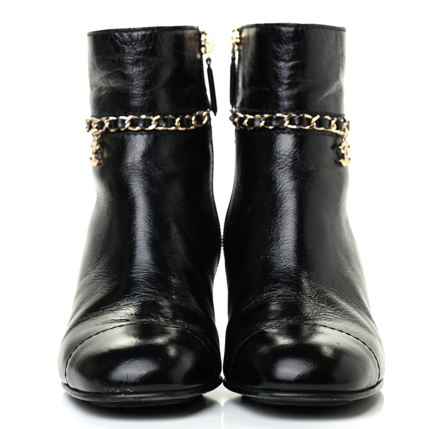 Chanel Crumpled Calfskin Cap Toe Chain Short Boots 35.5 Black 2 of 7