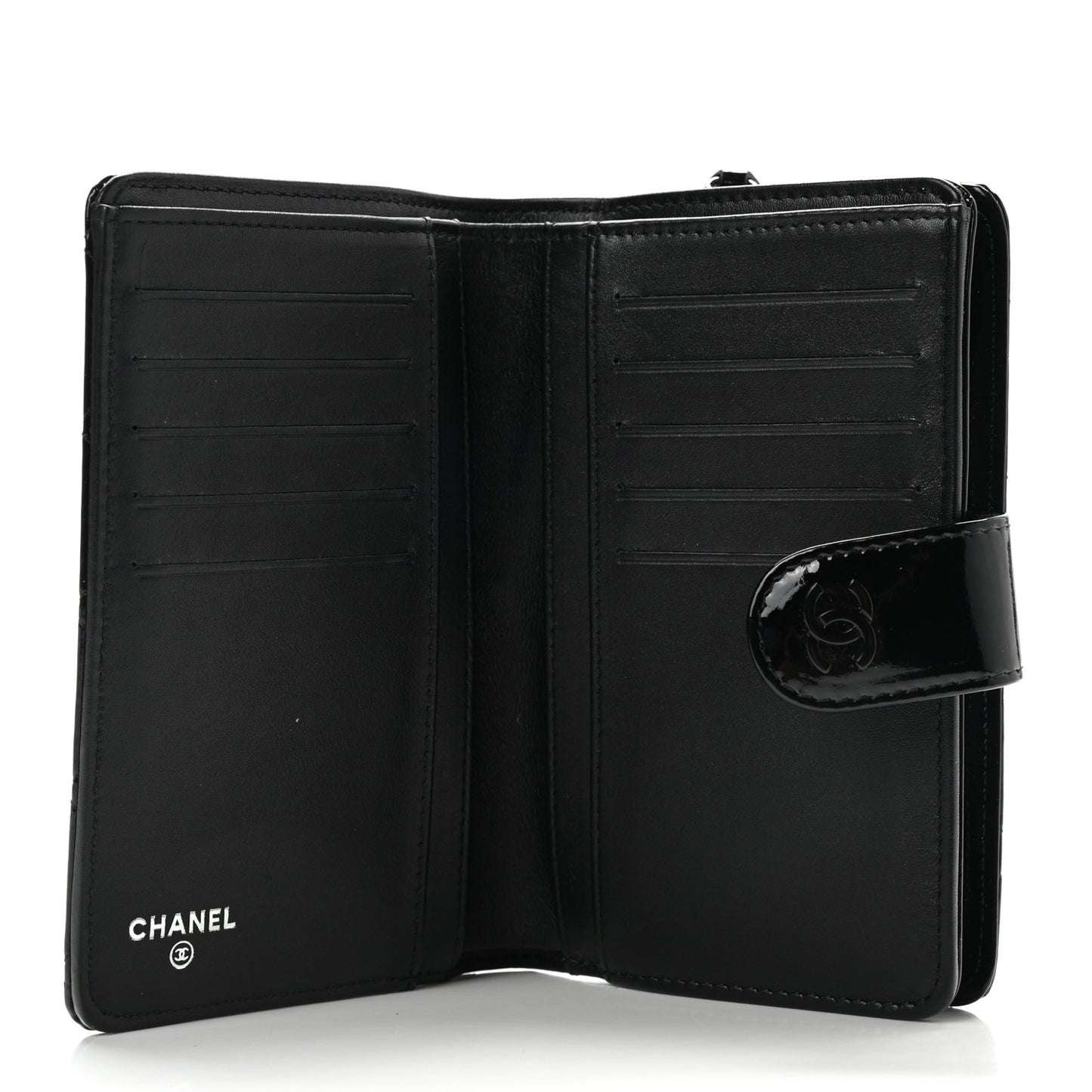 Patent Quilted Zip Pocket Wallet Black