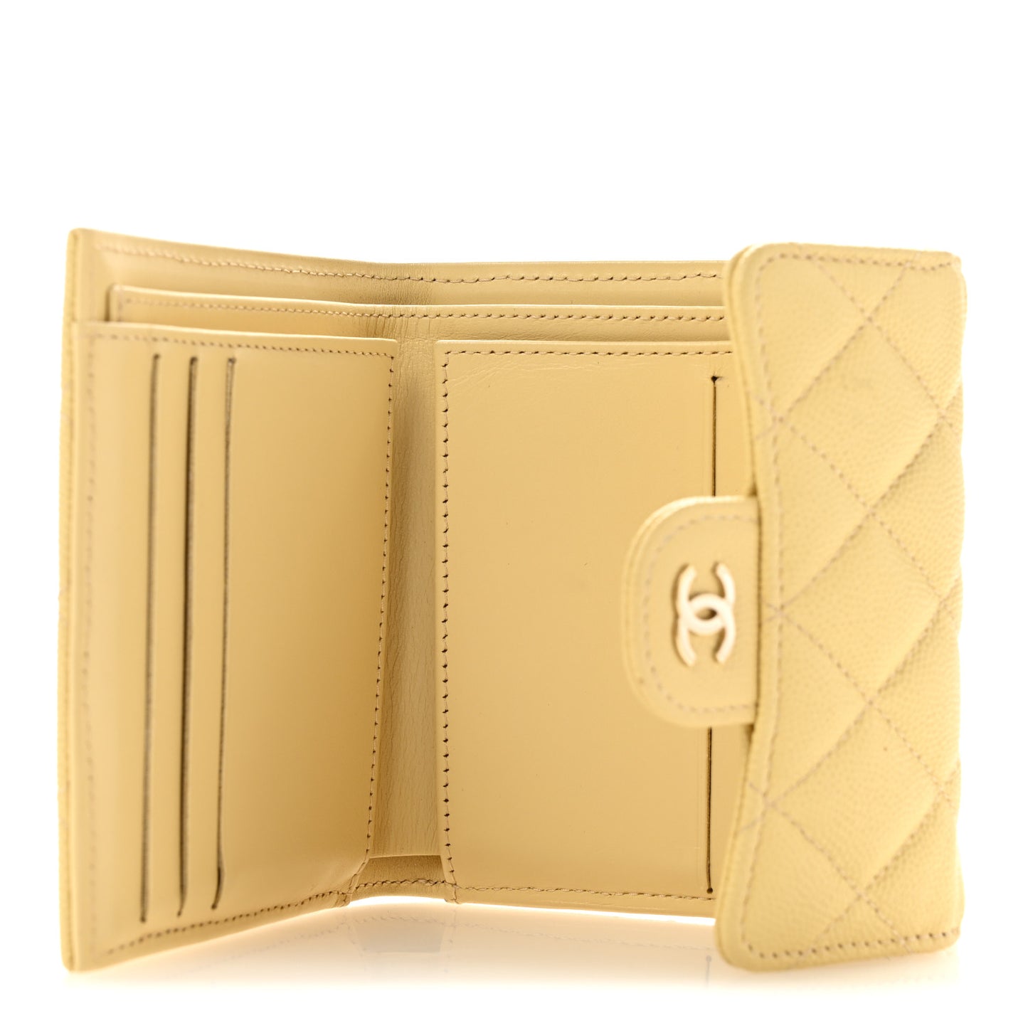 Caviar Quilted Compact Flap Wallet Yellow