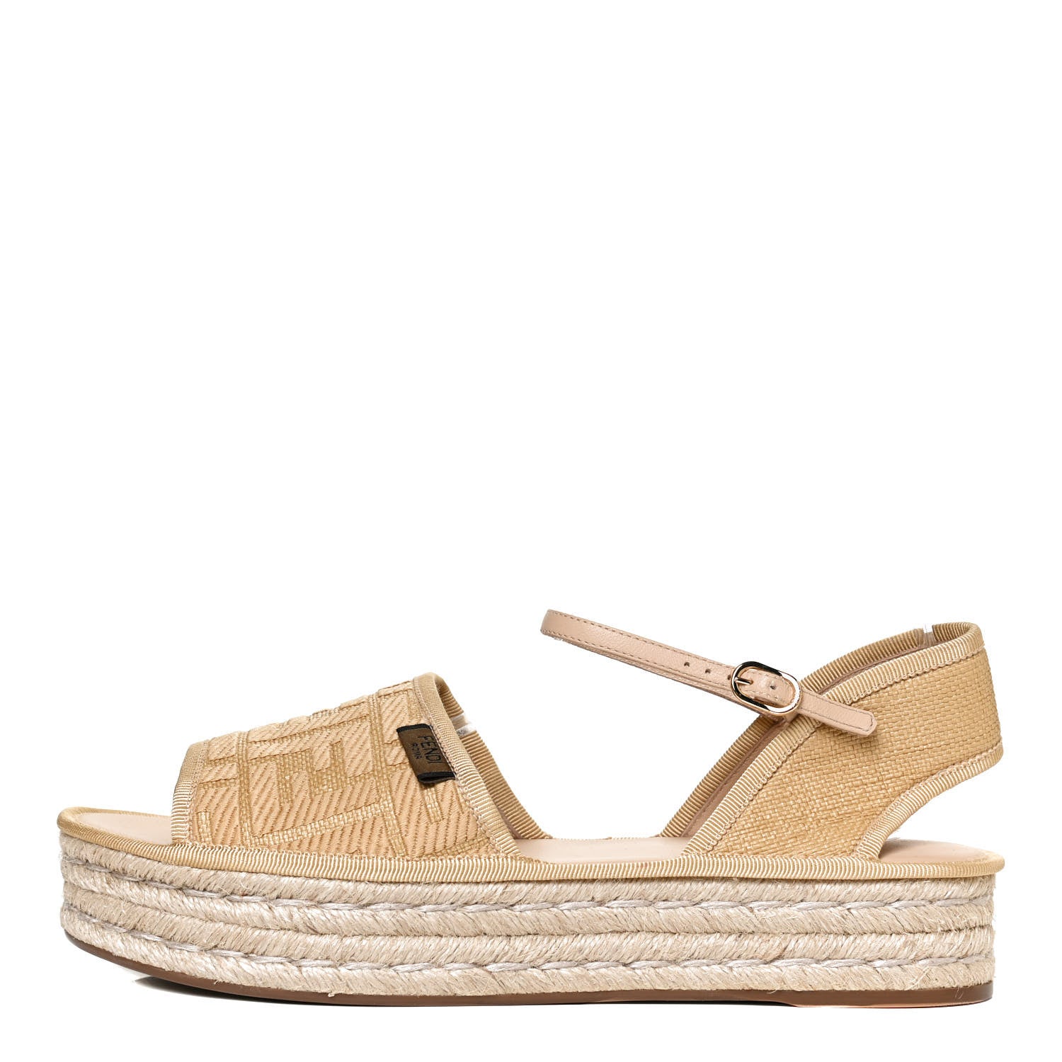 Fendi Raffia FF Embroidered Espadrille Platform Sandals 40 Natural 1 of 9
