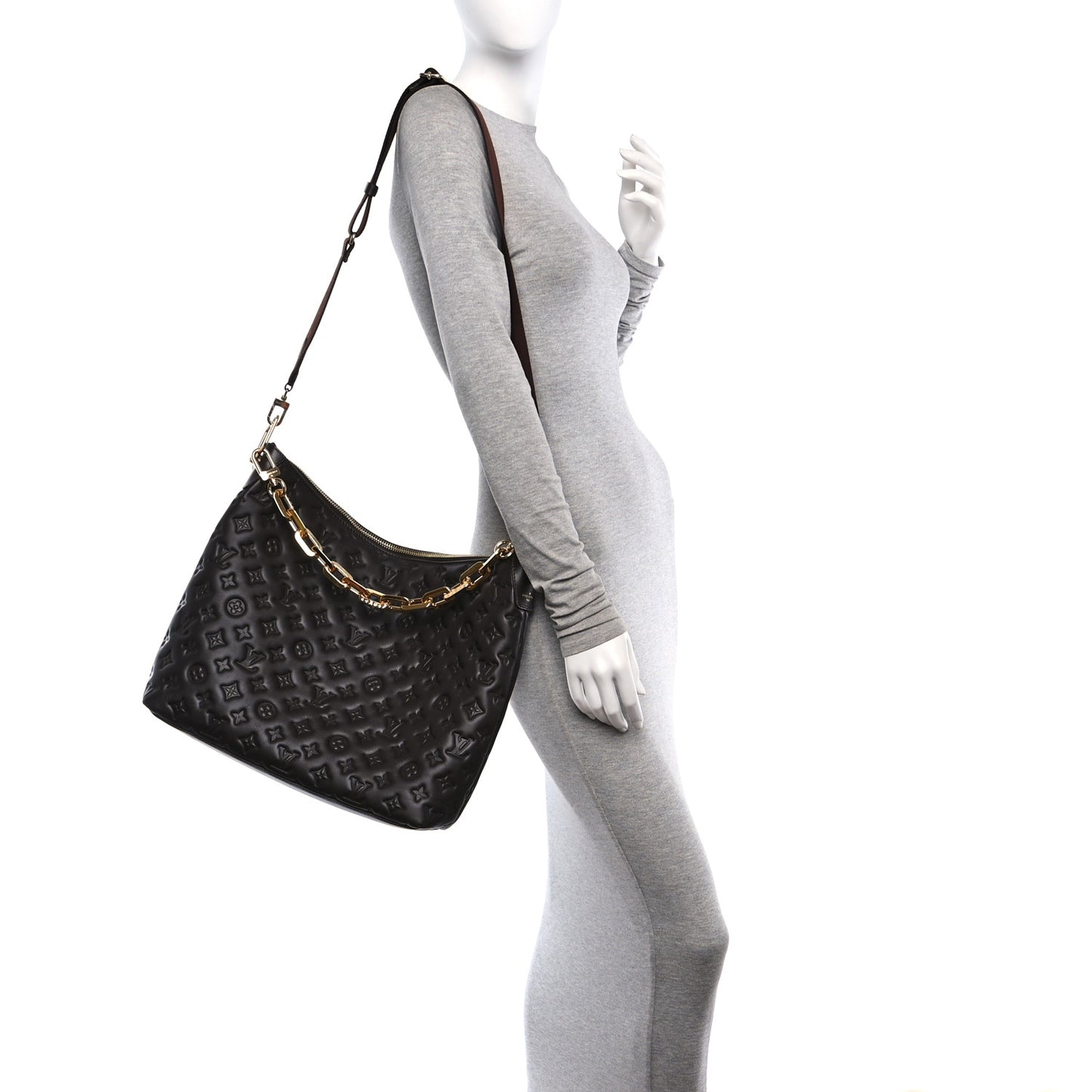 Lambskin Embossed Monogram Coussin Hobo MM Chocolat
