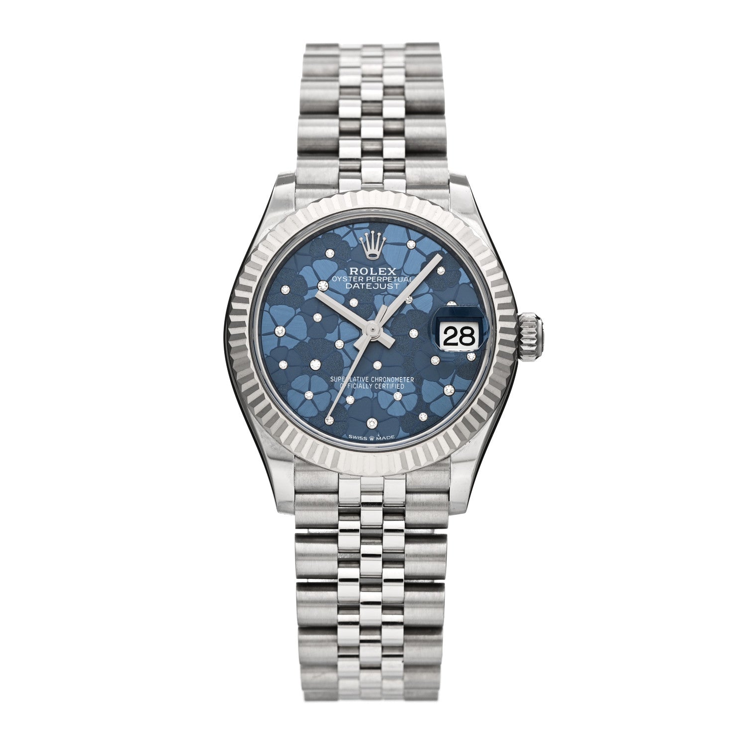 Rolex Stainless Steel 18K White Gold Diamond 31mm Oyster Perpetual Datejust Watch Azzurro Blue Floral 278274 1 of 5