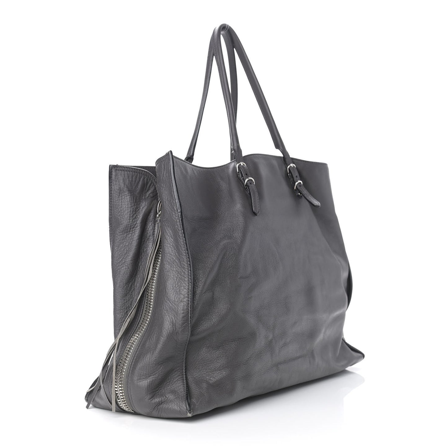 Veau Papier A4 Zip Around Tote Black Gris Fossile