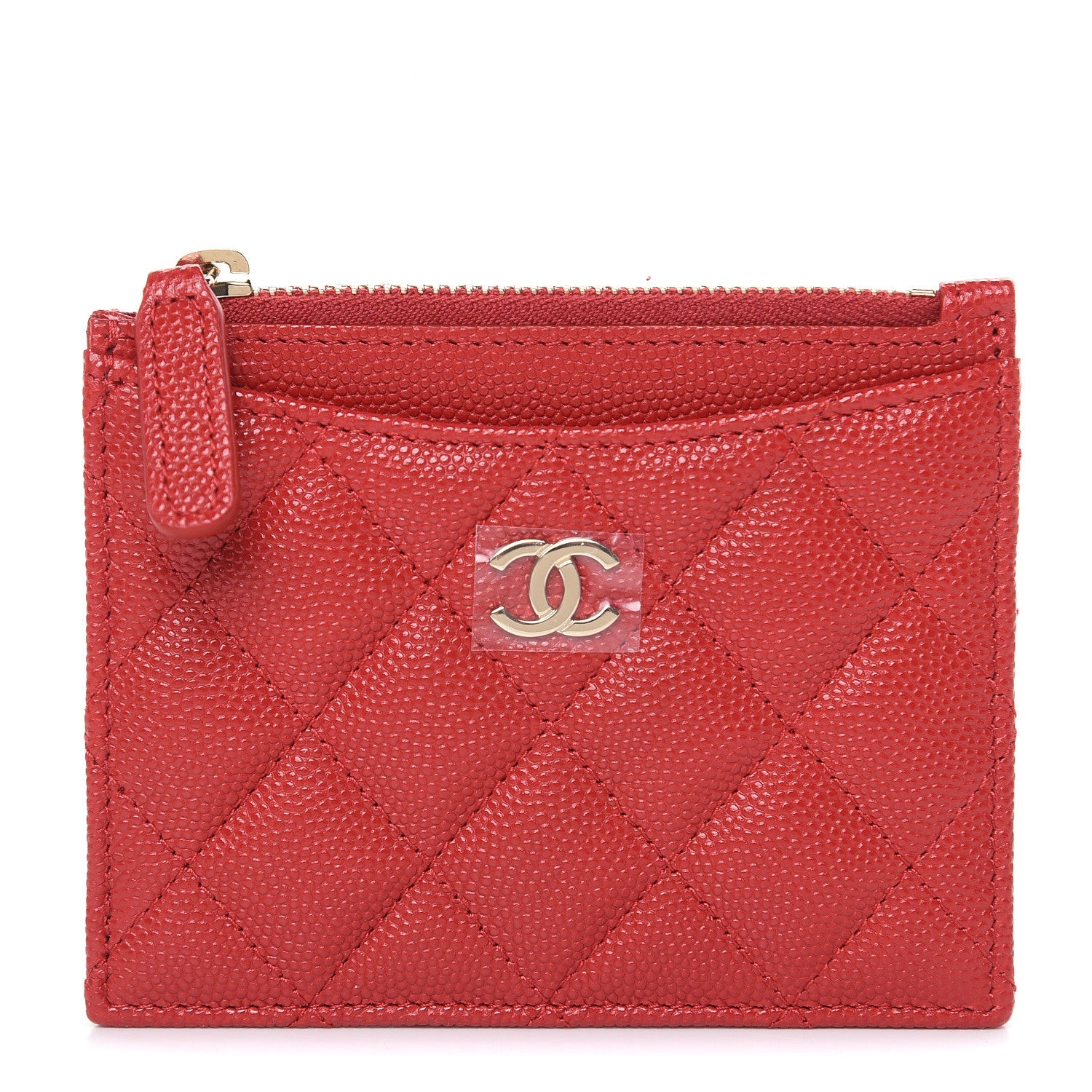 Chanel Caviar Quilted CC Zip Card Holder Red 1 of 8