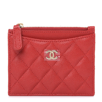 Chanel Caviar Quilted CC Zip Card Holder Red 1 of 8