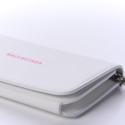 Balenciaga Grained Calfskin Logo Cash Phone Holder Wallet On Chain White Fluo Pink 7 of 12