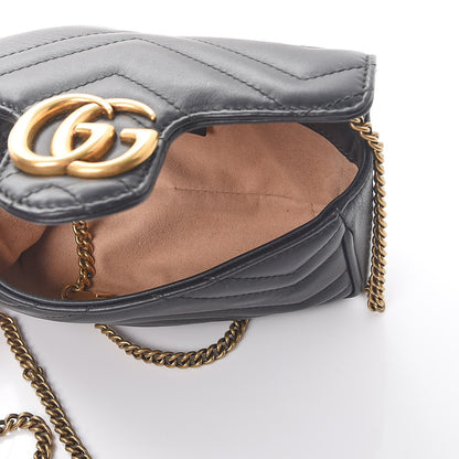 Gucci Calfskin Matelasse Super Mini GG Marmont Shoulder Bag Black 6 of 9