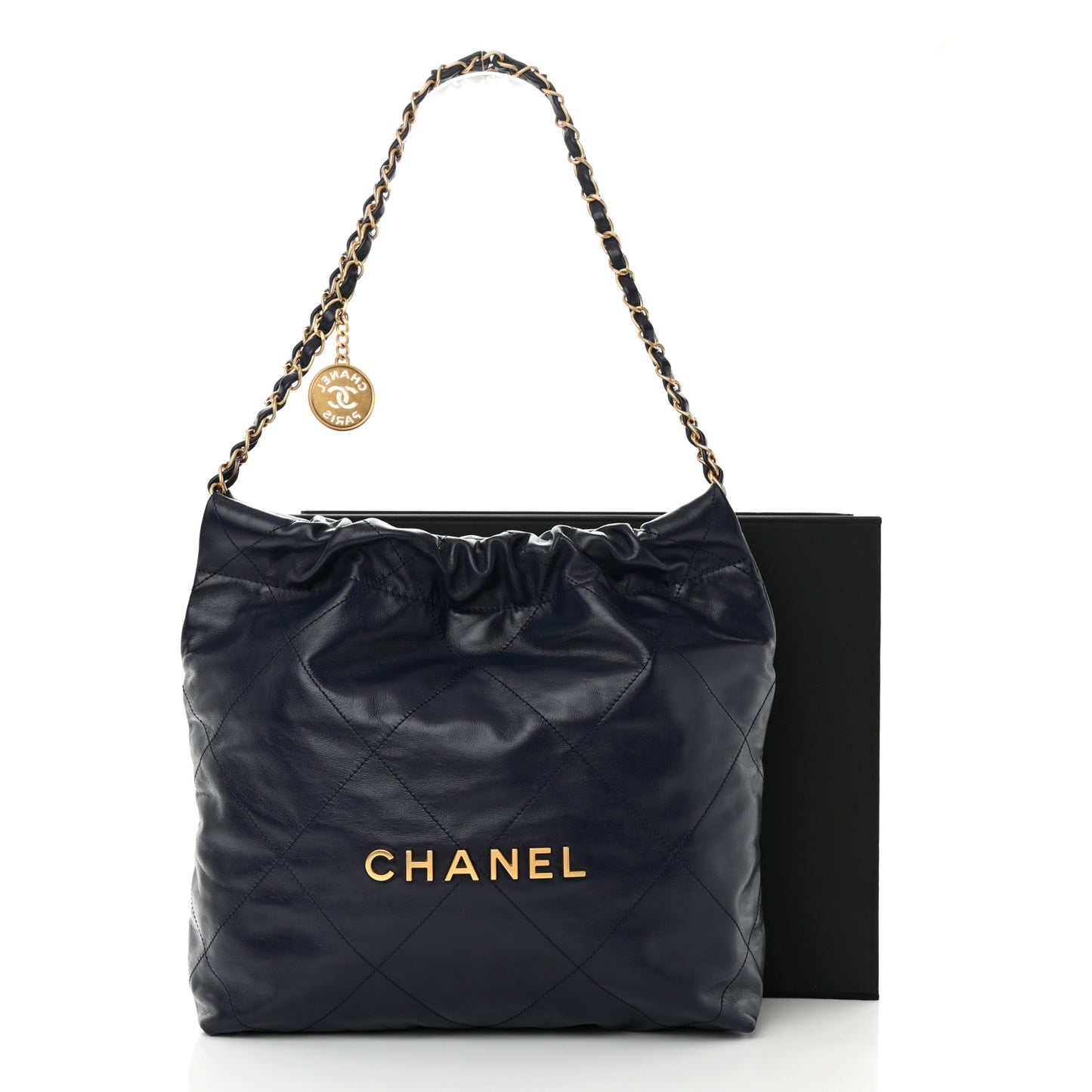 Shiny Calfskin Quilted Small Chanel 22 Navy