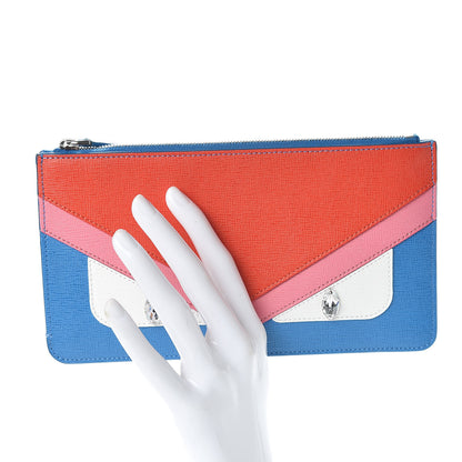 Fendi Vitello Elite Crystal Eye Monster Zip Pouch Royal Blue Papavero Multicolor 2 of 10