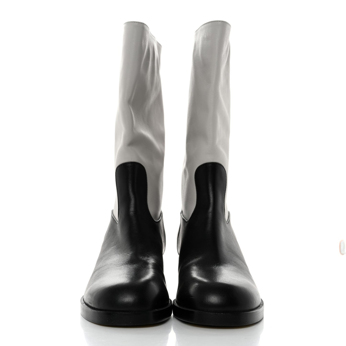 Calfskin CC Logo Mid Calf Boots 36.5 Grey Black