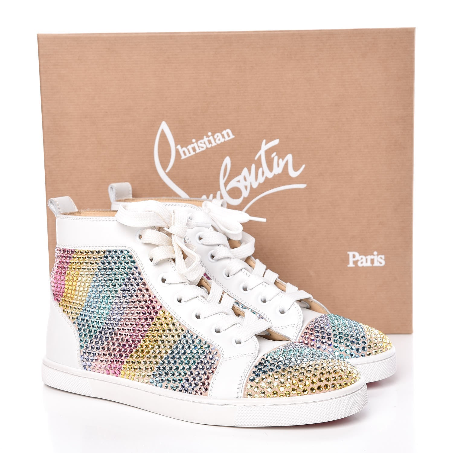 Christian Louboutin Veau Velours Calfskin Crystal Womens Rainbowbip Flat Sneakers 36 Version Multi 14 of 14