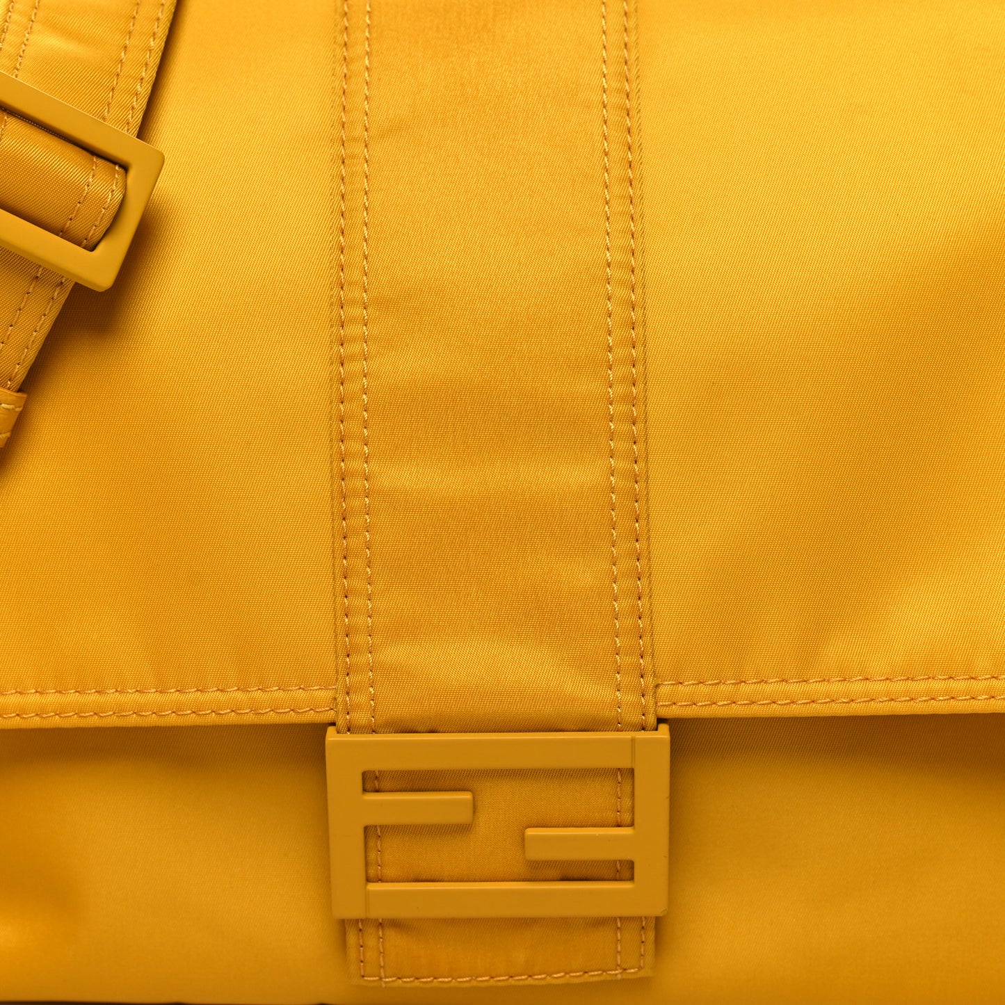 Econyl Nylon Cuoio Romano Monochrome Medium Baguette Messenger Bag Sunflower