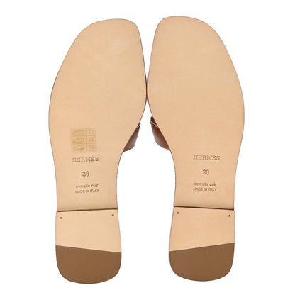 Hermes Box Calfskin Oran Sandals 38 Gold 5 of 9
