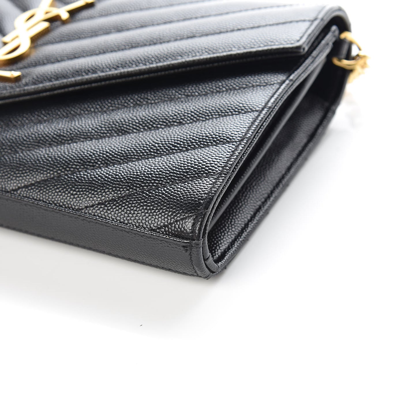 Grain De Poudre Matelasse Chevron Monogram Chain Wallet Black