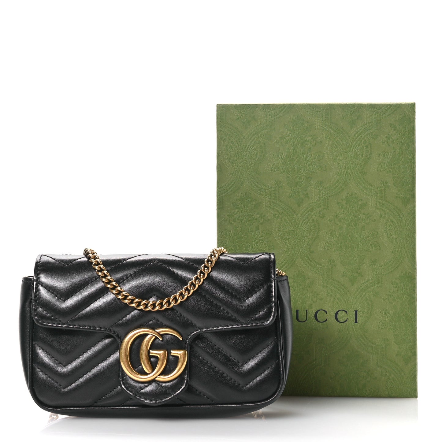 Calfskin Matelasse Super Mini GG Marmont Shoulder Bag Black