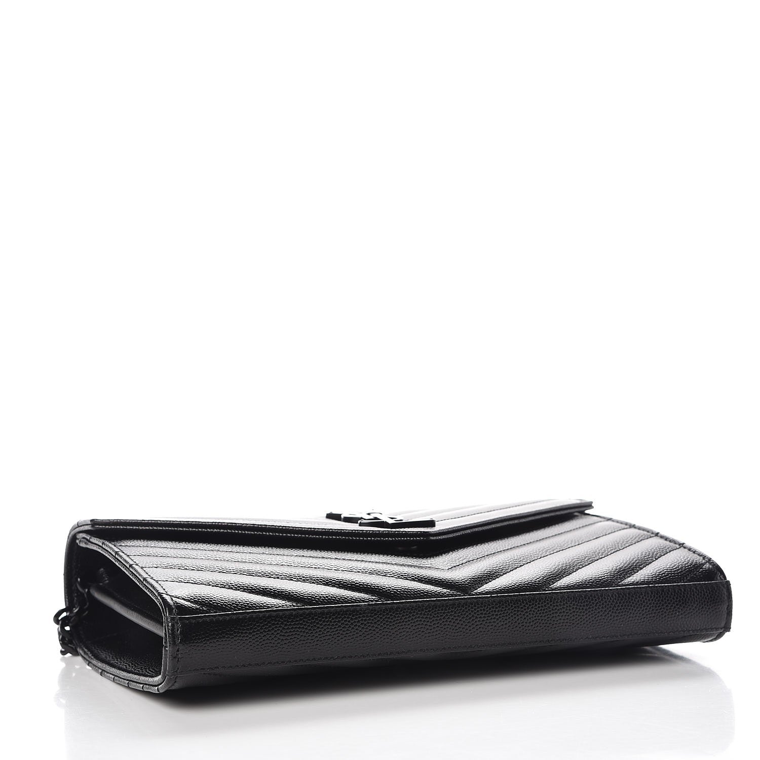Saint Laurent Grain De Poudre Matelasse Chevron Monogram Chain Wallet Black 4 of 6