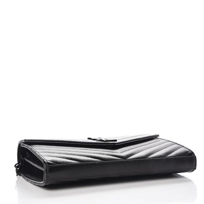 Saint Laurent Grain De Poudre Matelasse Chevron Monogram Chain Wallet Black 4 of 6