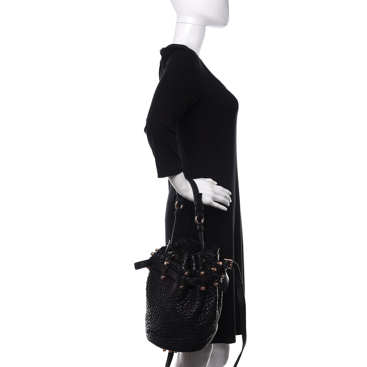 Alexander Wang Pebbled Lambskin Diego Bucket Black Rose Gold Hardware 2 of 10