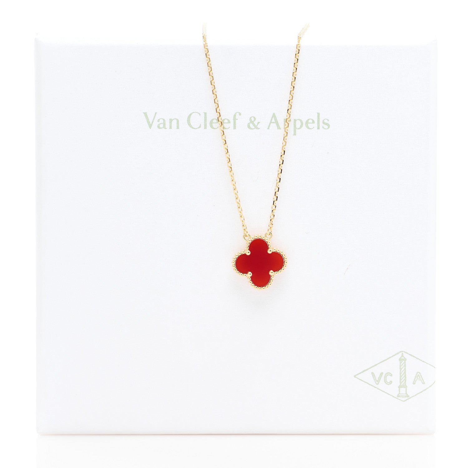 Van Cleef & Arpels 18K Yellow Gold Carnelian Vintage Alhambra Pendant Necklace 6 of 6