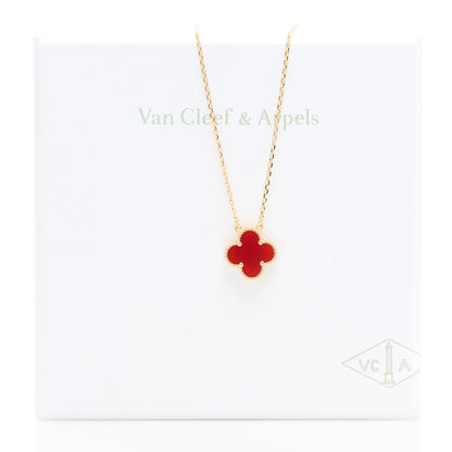 Van Cleef & Arpels 18K Yellow Gold Carnelian Vintage Alhambra Pendant Necklace 6 of 6