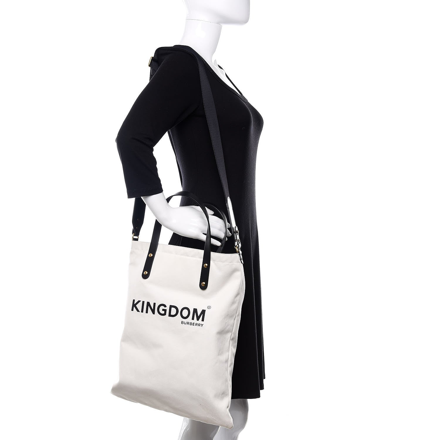 Burberry Cotton Canvas Calfskin Kingdom Print Tote Black 2 of 12