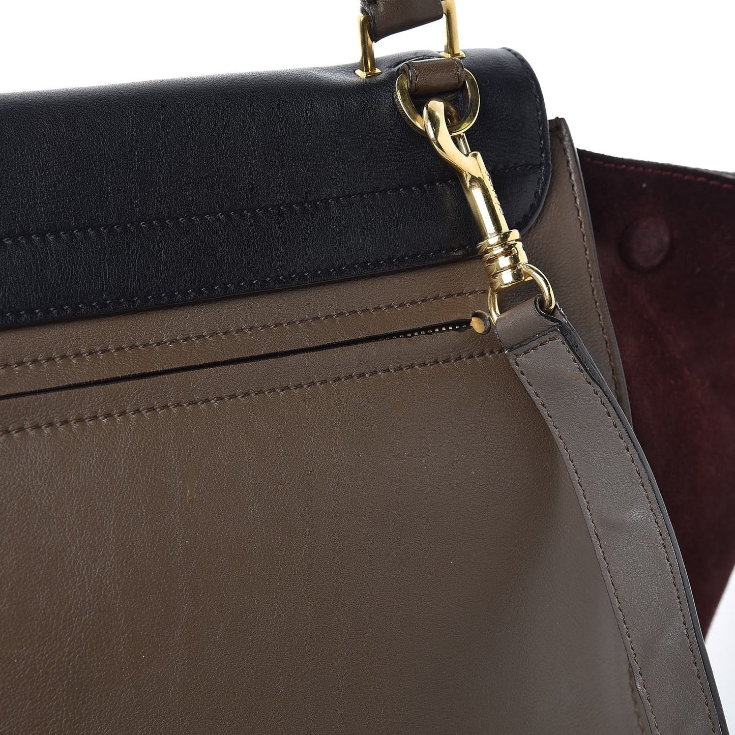 Smooth Calfskin Suede Medium Tri-Color Trapeze Burgundy